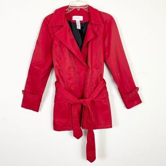 Liz Claiborne Red Double Breasted Nylon Blend Belted Coat Jacket Size S - Picture 3 of 7